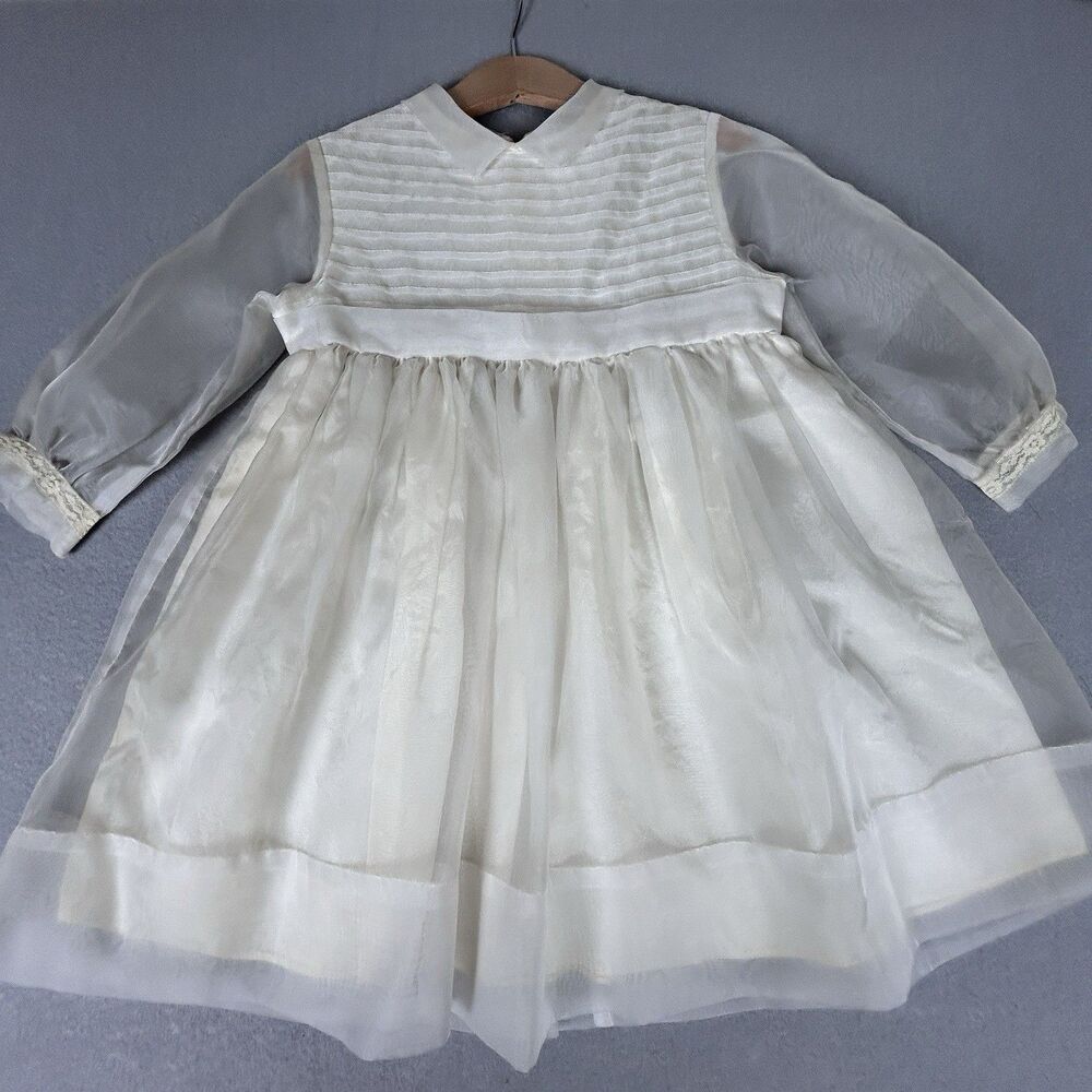 VTG Little Miss Brent girls ivory chiffon & taffeta pleated bodice dress